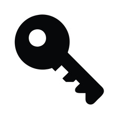 Black Key Silhouette Icon, Simple black silhouette of a key, symbolizing access, security, and unlocking, perfect for digital, security, and minimalist designs.
