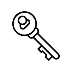 Vintage Skeleton Key Outline Icon, Minimalist black outline of a vintage skeleton key, representing security, access, and antiquity, ideal for retro and key-related designs.
