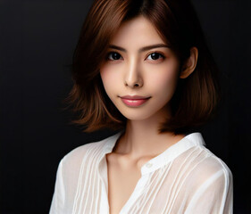 Naklejka premium 白いブラウスの美女