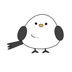 A cartoon bird with a black beak and black feet