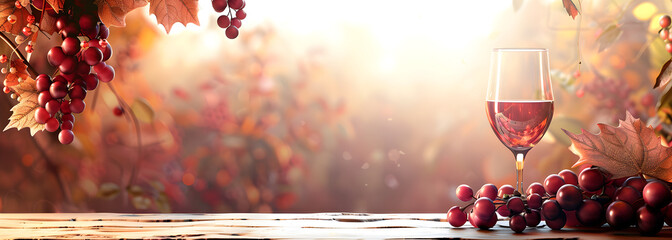 Wine and grapes background Wide format banner. 