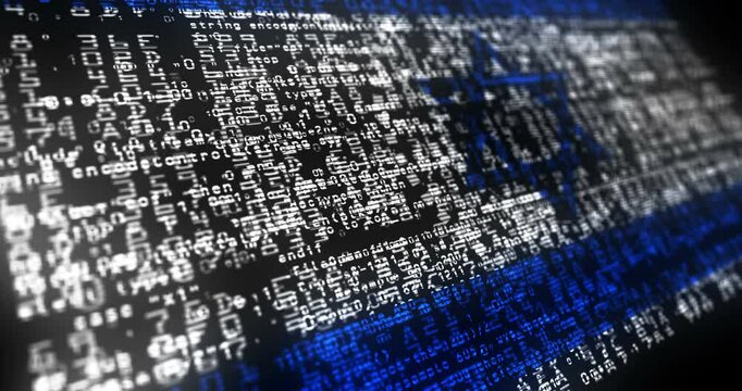 Israel USA flag waving secure code. Israeli blowing banner cyber security attack and hack concept animation.