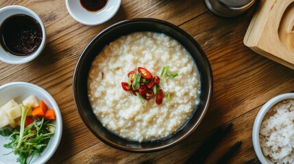 Creamy Rice Porridge with Fresh Herbs and Chili