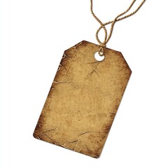 Vintage paper tag with string isolated on white background, perfect for crafting, scrapbooking, and gift labeling projects.