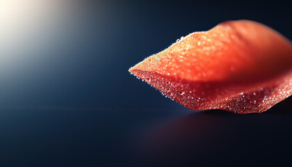 A close-up image of a textured, orange surface with soft lighting highlights, suggesting a delicate and sensory experience.