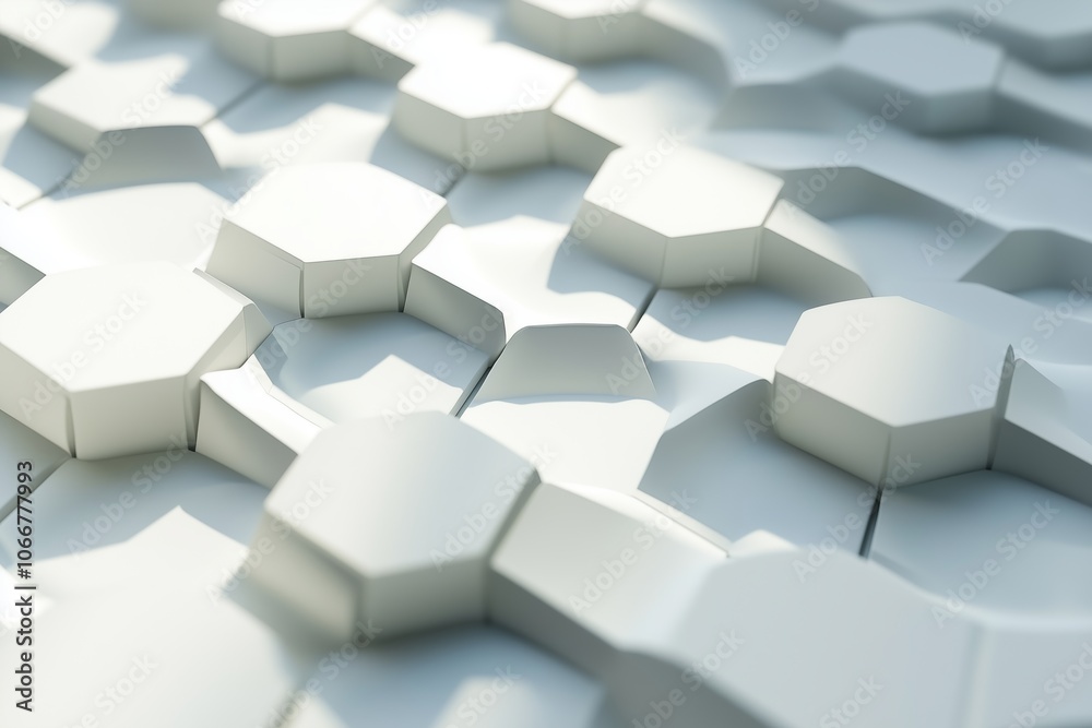 Poster close-up view of a textured hexagonal surface design in a modern architectural setting during daylig
