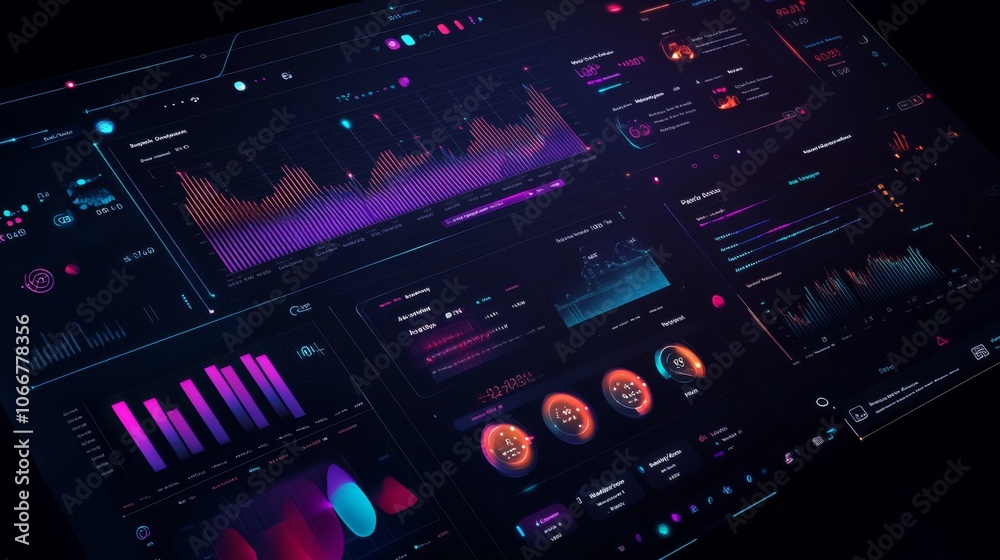 Poster digital dashboard with data visualizations and graphics