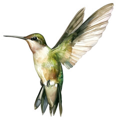 Fototapeta premium PNG An isolated flying hummingbird illustration watercolor artwork.