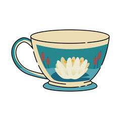 Vector cup with floral print. Water lilies in vector.