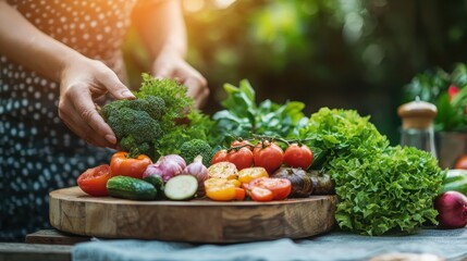Fototapeta premium Culinary Artistry: Chef meticulously arranging vegetables on gourmet plate in stylish kitchen, showcasing artistic techniques