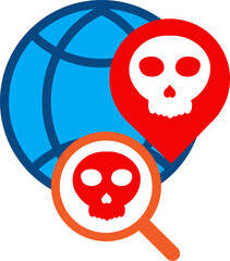 network globe with skull and location icon