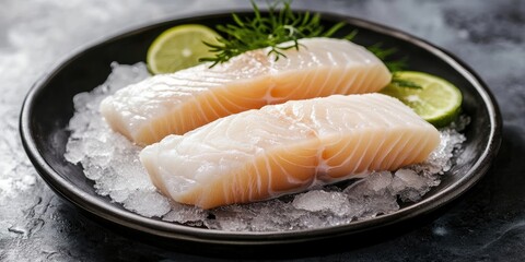 Chilled Fish Portions on Ice. Horizontal Perspective. Related to the Food Sector.