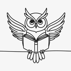 Obraz premium An enchanting winged owl reading a book against a minimalist backdrop inspires imagination and storytelling
