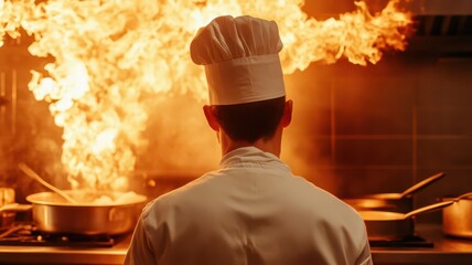 Stressed chef holding his face in a bustling kitchen, showcasing the challenges of culinary creativity.