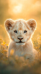 Obraz premium Adorable White Lion Cub Resting Peacefully in the Grass