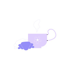 Steaming Tea Cup With Croissant In Flat Vector Illustration Symbolizing Morning Breakfast, Warm Beverage, And Relaxation, Isolated On White Background