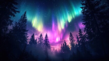 Fototapeta premium Aurora borealis night sky, Northern Lights. Astronomy and nature