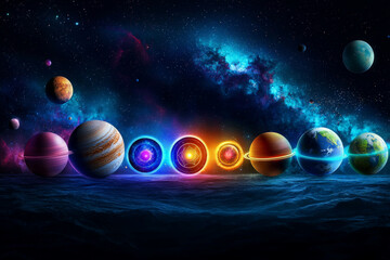 Radiant Alignment of Chakras with Glowing Planets