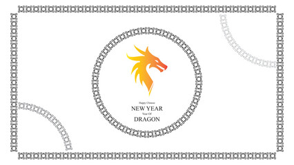 Dragon in Ring Pattern chinese ornament , lunar new year background with asia geometric frame