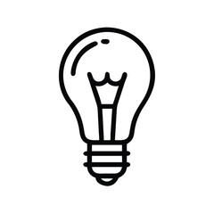 Minimalist Light Bulb Outline Icon, Simple black outline of a light bulb icon, representing ideas, creativity, and innovation, ideal for educational and digital themes.
