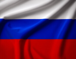 Fototapeta premium Russia flag waving in the wind. Close up of Russia banner blowing, soft and smooth silk. Cloth fabric texture ensign background. Use it for national day and country occasions concept