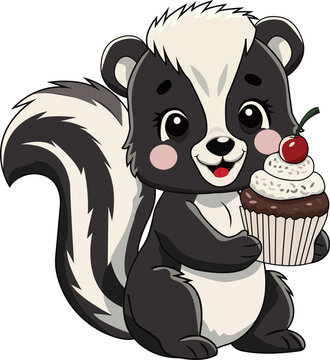 Cute skunk with sweet in hand