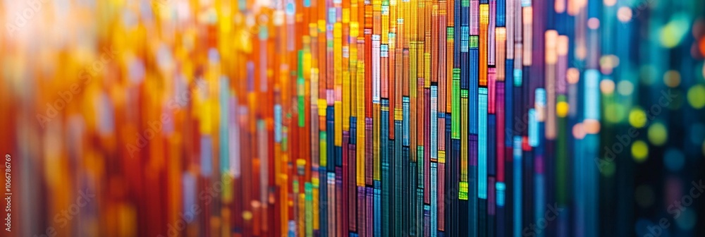 Poster Wide view of digital stock board with price changes in various colors symbolizing active trading markets with side empty space for text