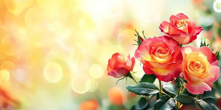 A studio image showcasing bright red and yellow rose flowers set against a blurred backdrop, perfect for wallpapers or themes related to gardening and nature.