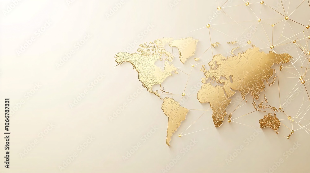 Aufkleber World map with trading routes and connection lines, symbolizing the interconnected global economy with side empty space for text