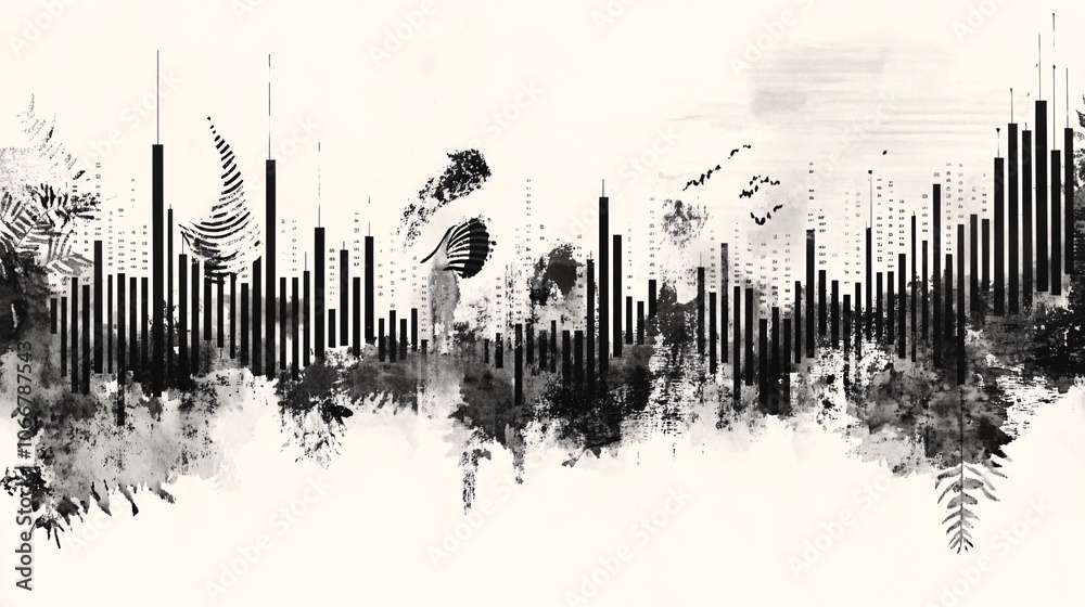 Poster Fluctuating stock chart with peaks and valleys, symbolizing market risk and volatility with side empty space for text