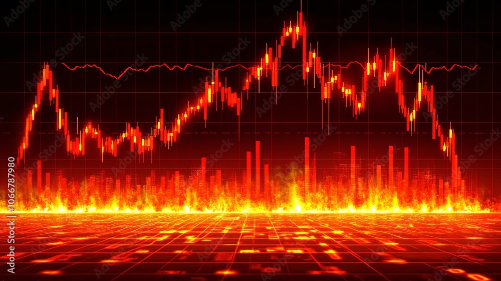 Poster Image of a fluctuating financial chart with bolded peaks and troughs, symbolizing market volatility with side empty space for text