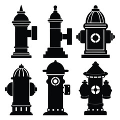 fire hydrant set black silhouette vector