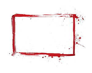 Grunge red brush-painted rectangular frame with splattered edges, ideal for banners, announcements, and backgrounds