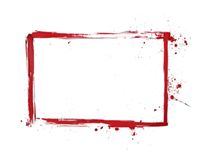 Grunge red brush-painted rectangular frame with splattered edges, ideal for banners, announcements, and backgrounds