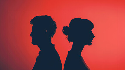 Back to back silhouette of a man and woman, conveying emotions of separation