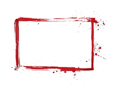 Grunge red brush-painted rectangular frame with splattered edges, ideal for banners, announcements, and backgrounds