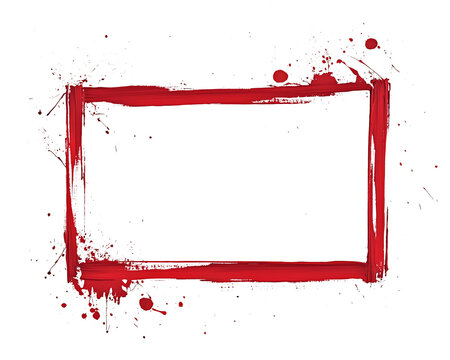 Hand-painted red frame with splatter details on a white background, suitable for creative designs, announcements, or expressive messages