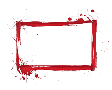Hand-painted red frame with splatter details on a white background, suitable for creative designs, announcements, or expressive messages