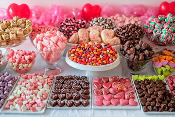 Assorted colorful heart shaped candies, perfect for Valentine's Day and love themed concepts