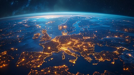 Abstract globe with digital connections across countries, symbolizing the global economic network with side empty space for text