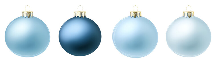 Set of blue Christmas ornaments on a transparent background