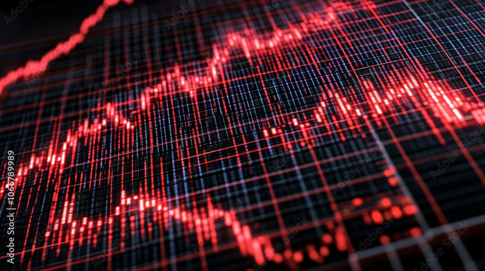 Poster close-up of digital stock market graph showing market volatility and risk factors, symbolizing dynam