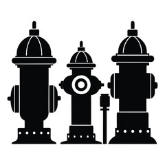 fire hydrant set black silhouette vector
