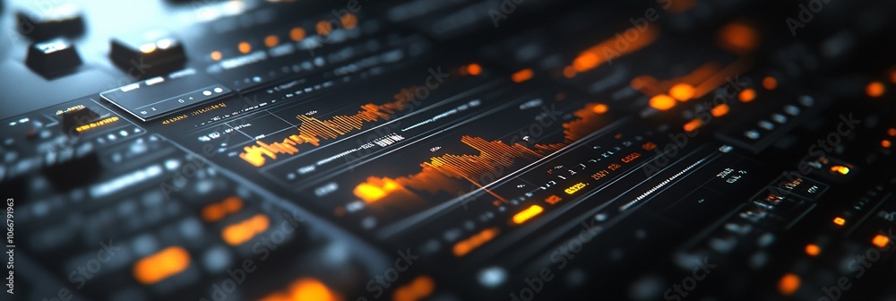Aufkleber Detailed view of a futuristic dashboard with live blockchain data and market analytics, illustrating innovation in finance and investment strategies with empty space for text
