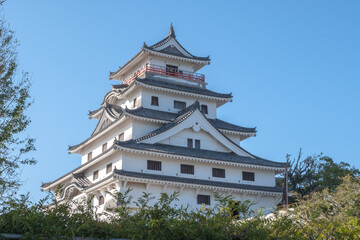 Karatsu castle with blue sky background, near sea, Saga, Kyushu, Japan