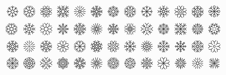 Snowflakes thin line icon set isolated on white background. Simple vector pack of snowflake for christmas card, logotype, diagram, web, infographic, pattern design