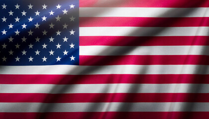 Obraz premium United States of America flag waving in the wind. Close up of United States of America banner blowing, soft and smooth silk. Cloth fabric texture ensign background.
