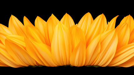 A vibrant display of golden yellow petals arranged neatly against a black background, creating a striking floral design.