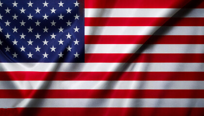 Fototapeta premium United States of America flag waving in the wind. Close up of United States of America banner blowing, soft and smooth silk. Cloth fabric texture ensign background.