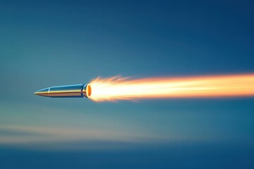 A bullet flies through the air with a trail of fire behind it. This image is perfect for illustrating concepts of speed, power, and danger.